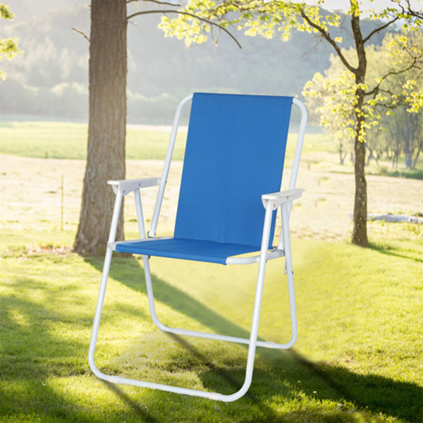 Arlmont & Co. Oxford Cloth Iron Outdoor Beach Chair Blue | Wayfair
