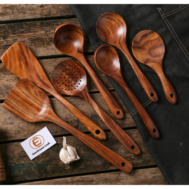 AllModern Rigby 7-Piece Wooden Kitchen Utensil Set, Cooking ...