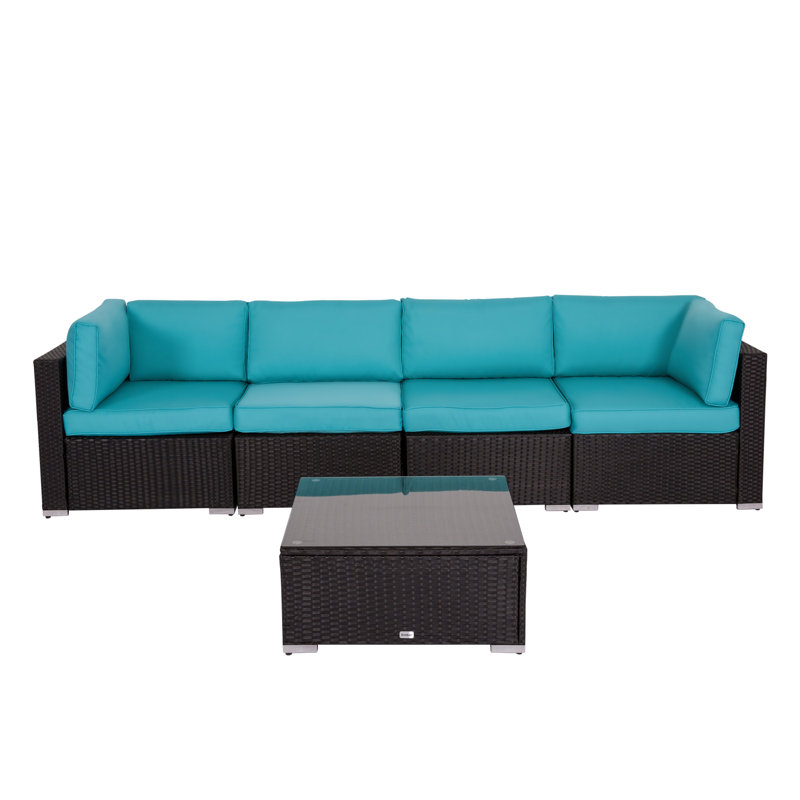 Kinbor 5 Piece Outdoor Furniture Set All Weather Patio Sectional Sofa Cushioned Wicker Conversation Set With Coffee Table Wayfair Ca