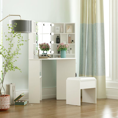 46.1'' Wide Corner Vanity Set with Stool and Mirror(incomplete only 1 box) 