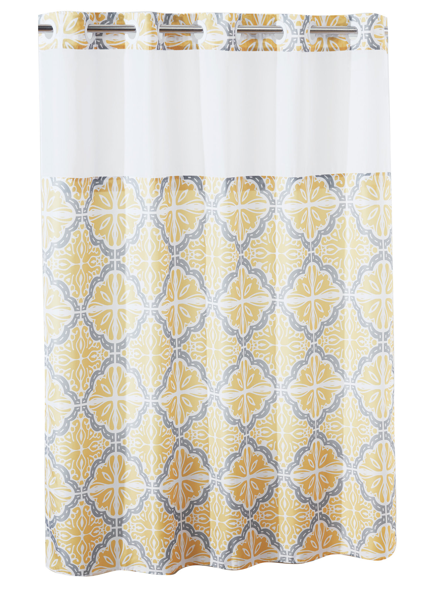navy and yellow shower curtain