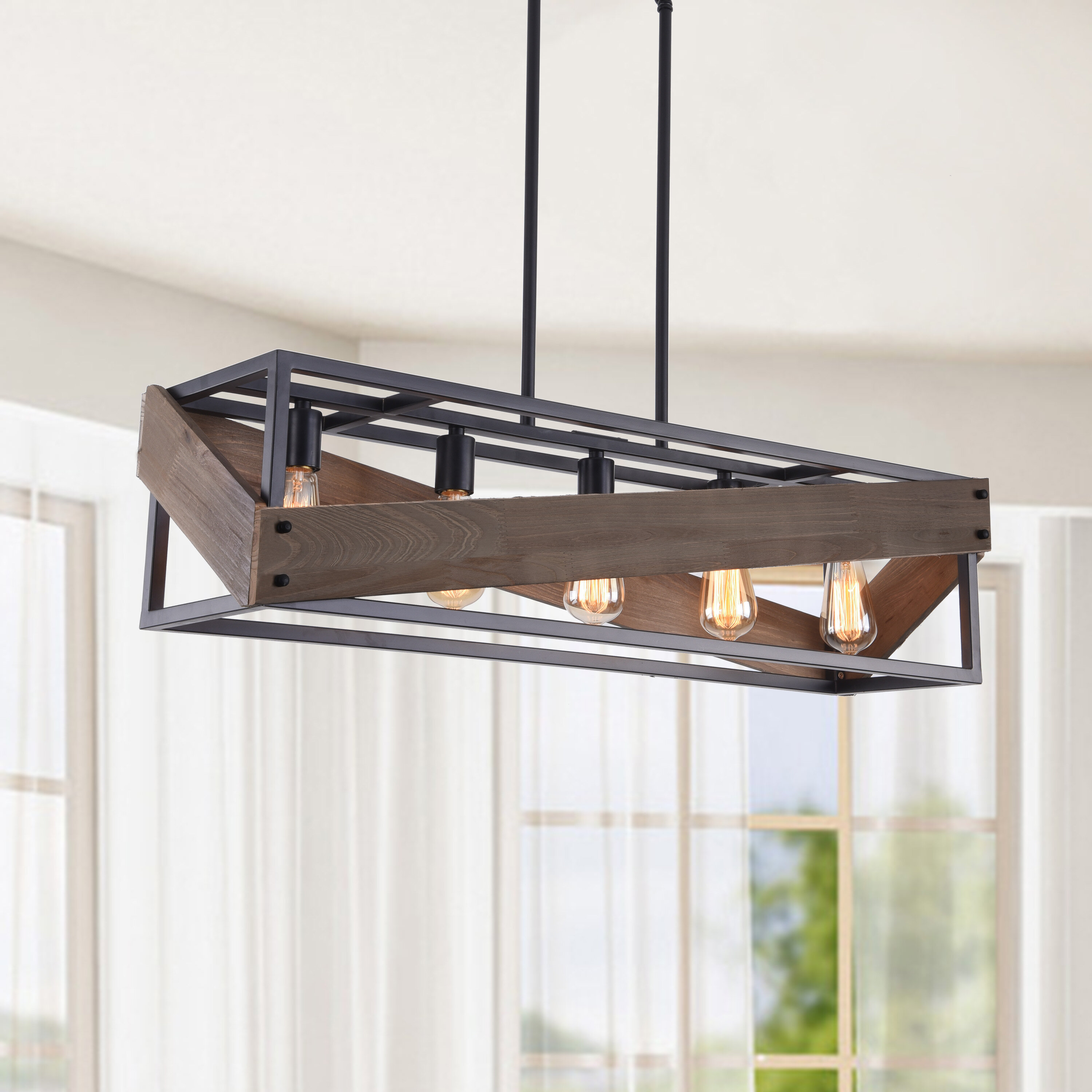 Wade Logan® Naples 5 - Light Kitchen Island Linear Pendant with Wood ...