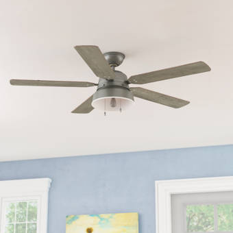 888 Cool Fans 52 5 Blade Flush Mount Ceiling Fan With Pull Chain And Light Kit Included Wayfair