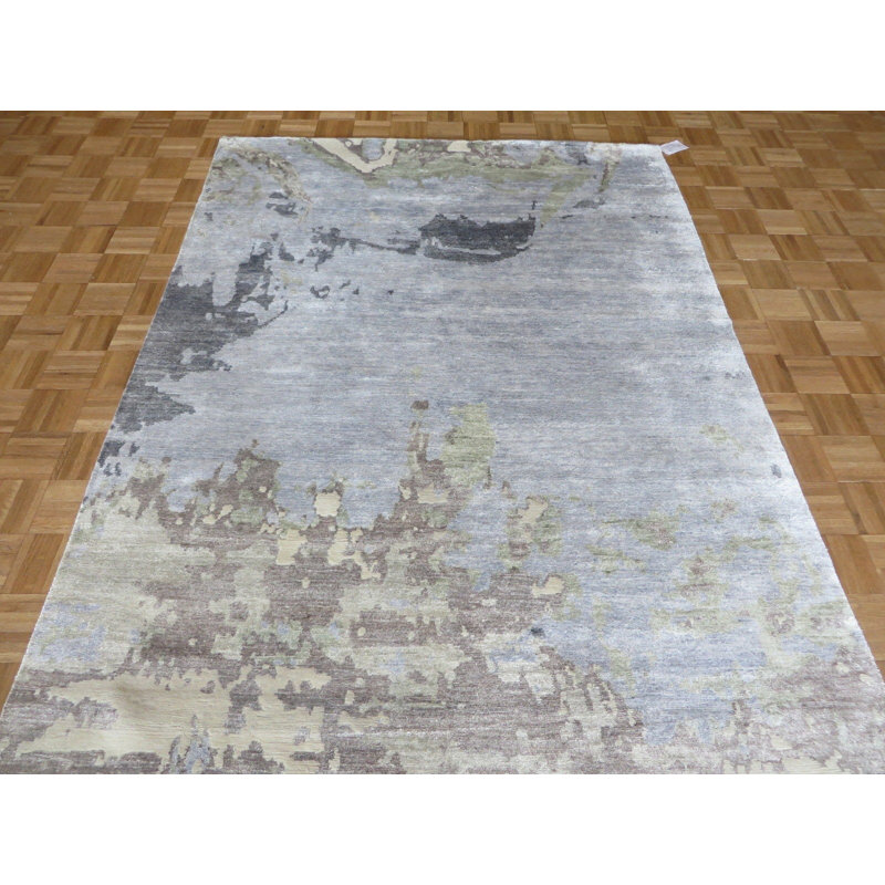 17 Stories Paris Abstract Hand Knotted Wool Sky Blue Area Rug Wayfair