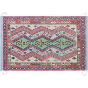 One-of-a-Kind Aulay Kilim Southwestern Hand-Woven Red Premium Wool Area Rug