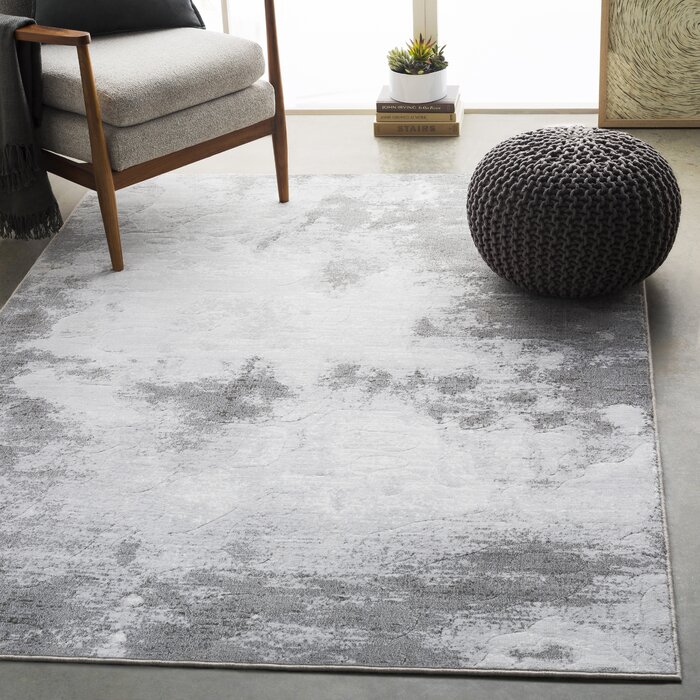 Tapis Gris Clairzone Blanche Abstract Shenk