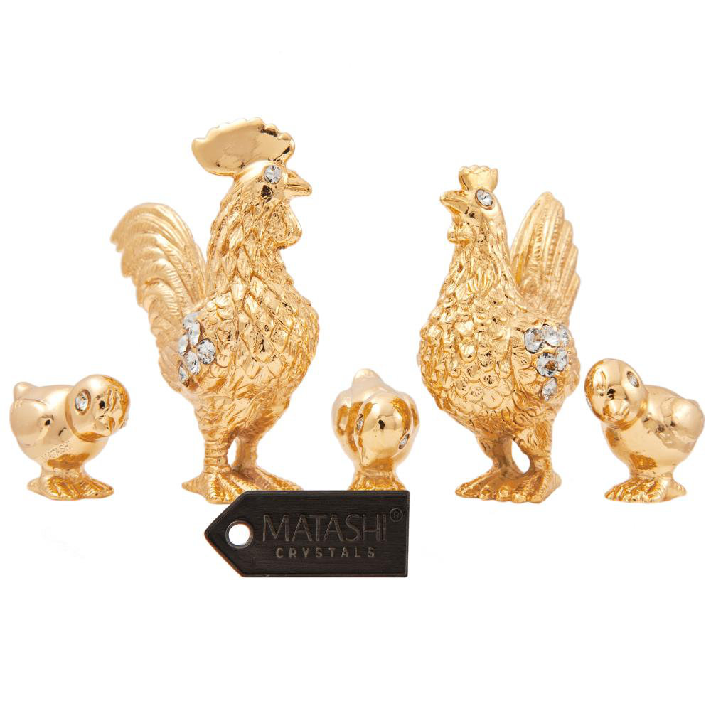 Matashicrystal 5 Piece 24k Gold Plated Crystal Studded Family Of Roosters Hanging Figurine Ornament Set Wayfair