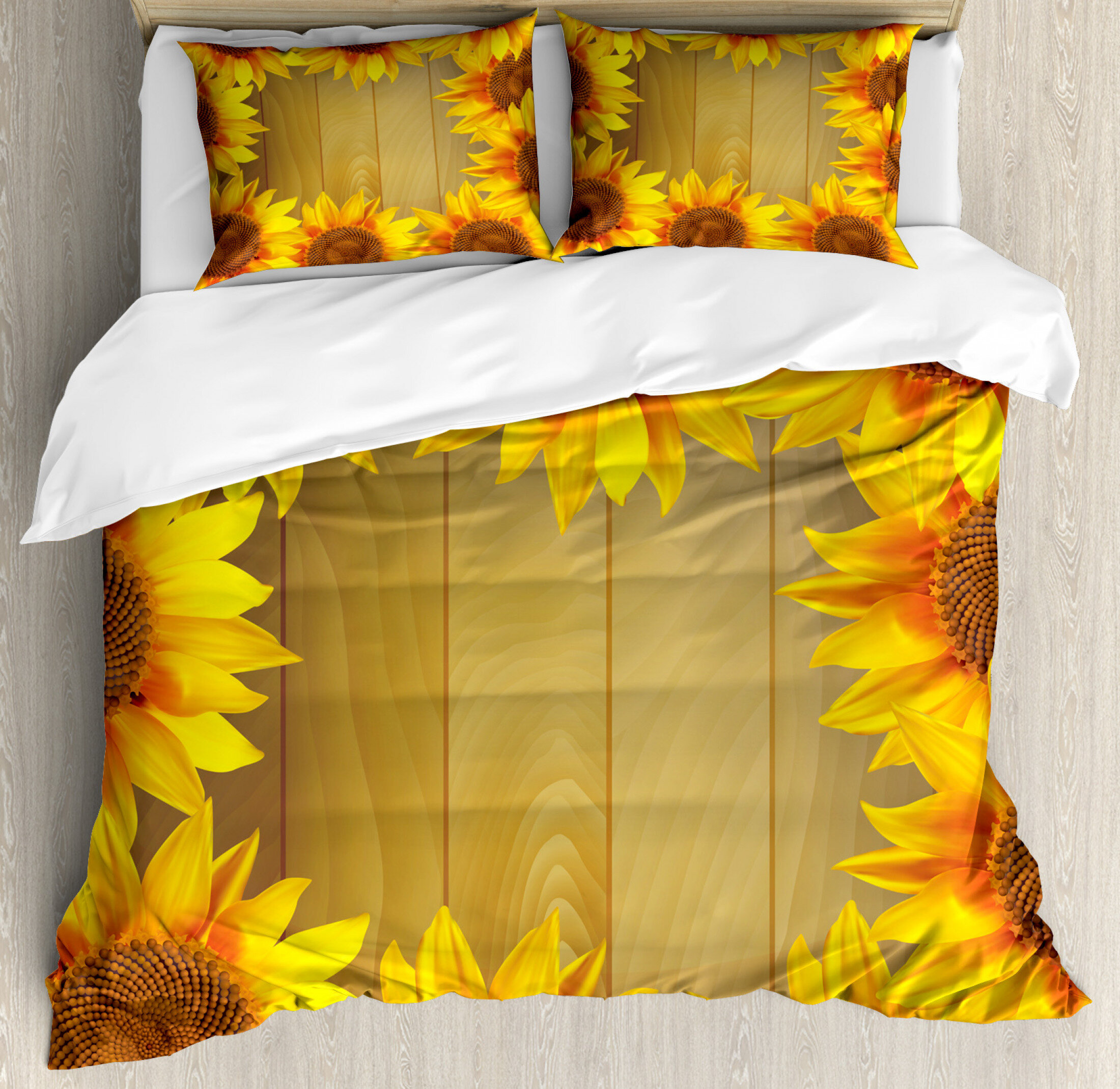 Cute Sunflower Field as Summer Background Happiness Colorful Nature Art Print Ambesonne Yellow Duvet Cover Set Queen Size Decorative 3 Piece Bedding Set with 2 Pillow Shams Orange Yellow 