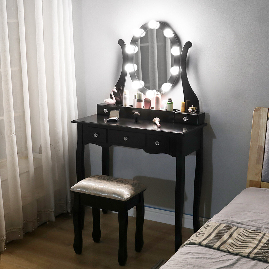 Rosdorf Park Vanity Table Set With Lighted Mirror Makeup Dressing Table With 10 Led Lights Wayfair