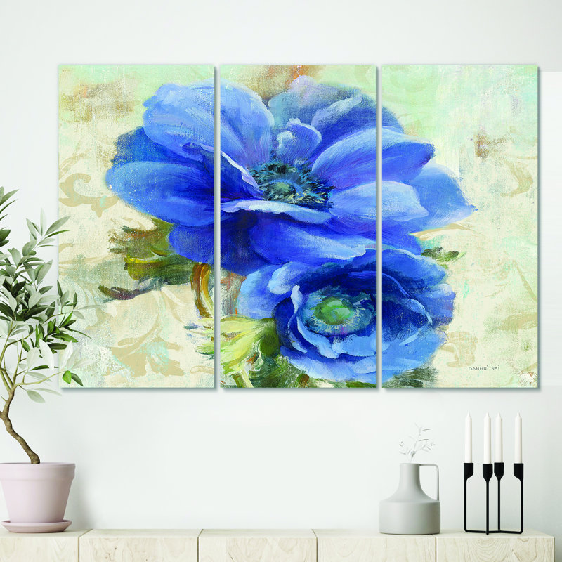East Urban Home Farmhouse Blue Anemone Flower Painting Multi