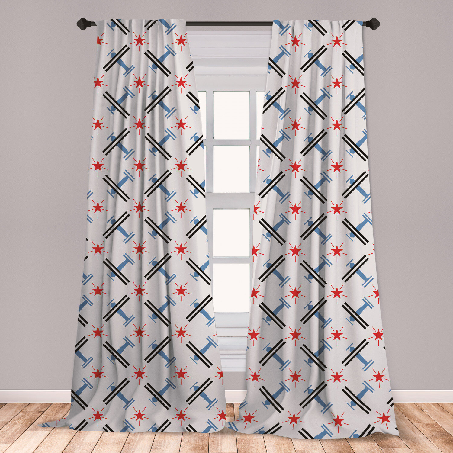 Ambesonne Vintage Airplane 2 Panel Curtain Set Geometric Airplane Concept With Stripes Star Patterned Background Lightweight Window Treatment Living