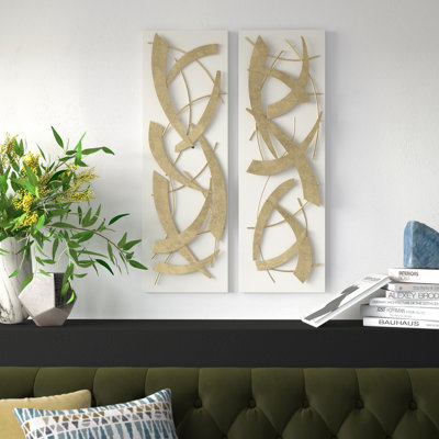 Metal Dimensional Abstract Home Wall Decor with Black Wood Backing