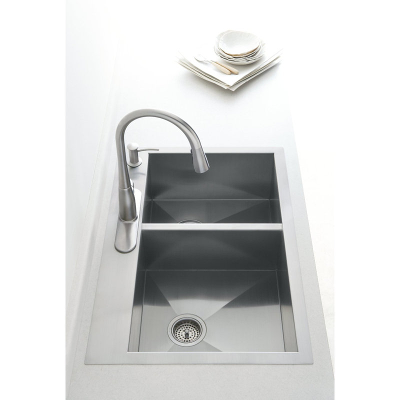 Kohler Vault Stainless Steel 33 Double Bowl Kitchen Sink With Four Faucet Holes K 3820 4 Na Drop In Or Undermount Installation 9 Inch Bowl Kitchen Bar Sinks Kitchen Sinks Medicicapelli Com Au