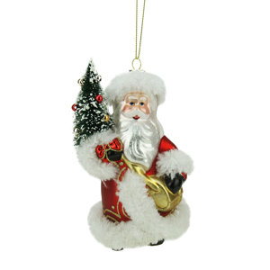 Old World Santa with Christmas Tree Decorative Glass Ornament