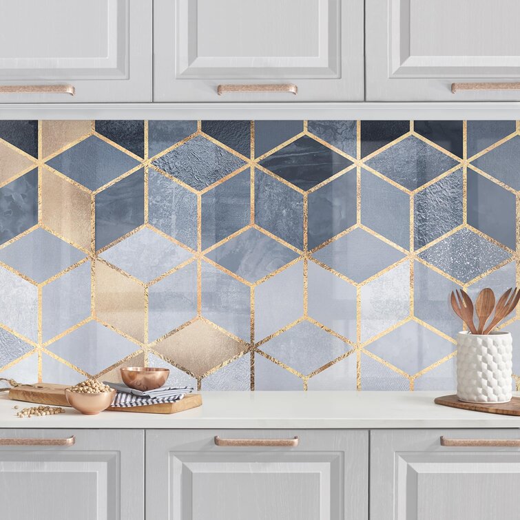 Canora Grey Kitchen Backsplash Blue White Golden Geometry Wayfair De