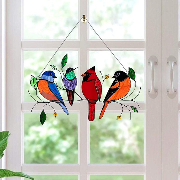 Birds Stained Glass Window Hanging Sun Catchers Wall Ornaments Home Decorations 