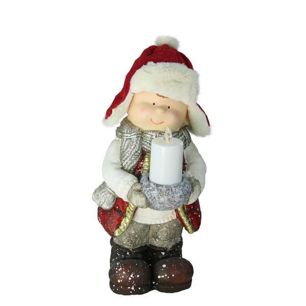 Northlight 17 Standing Young Boy In Winter Ski Hat Holding Candle Christmas Figure Wayfair