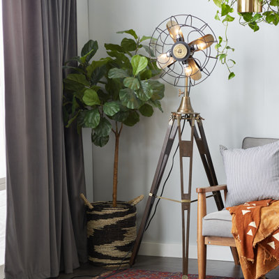 Simmerman Aluminum Metal Vintage Fan Shape Brown Floor Lamp