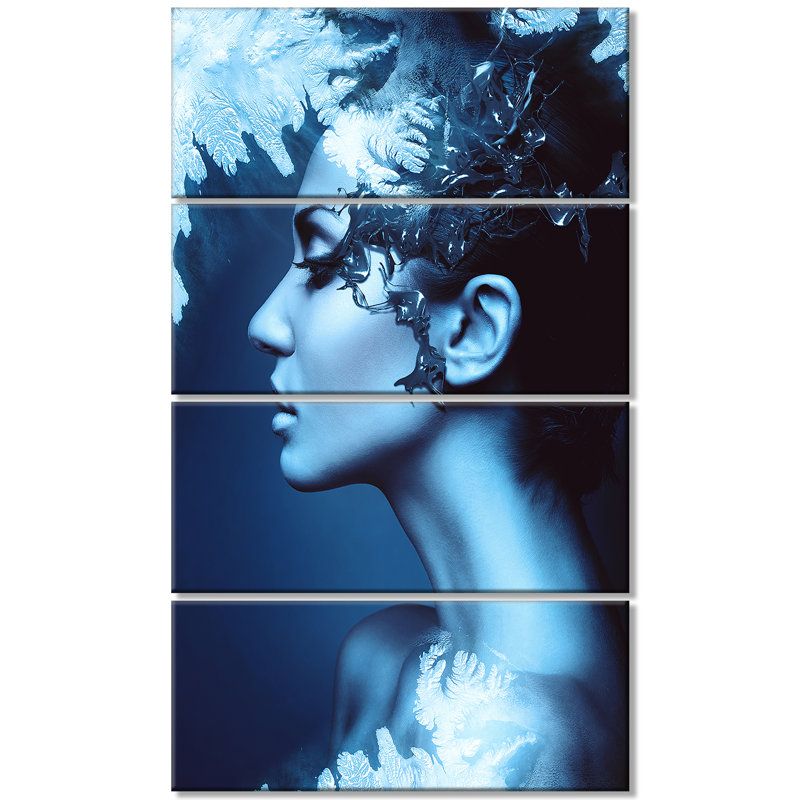 Designart Winter Woman With Splash 4 Piece Wrapped Canvas