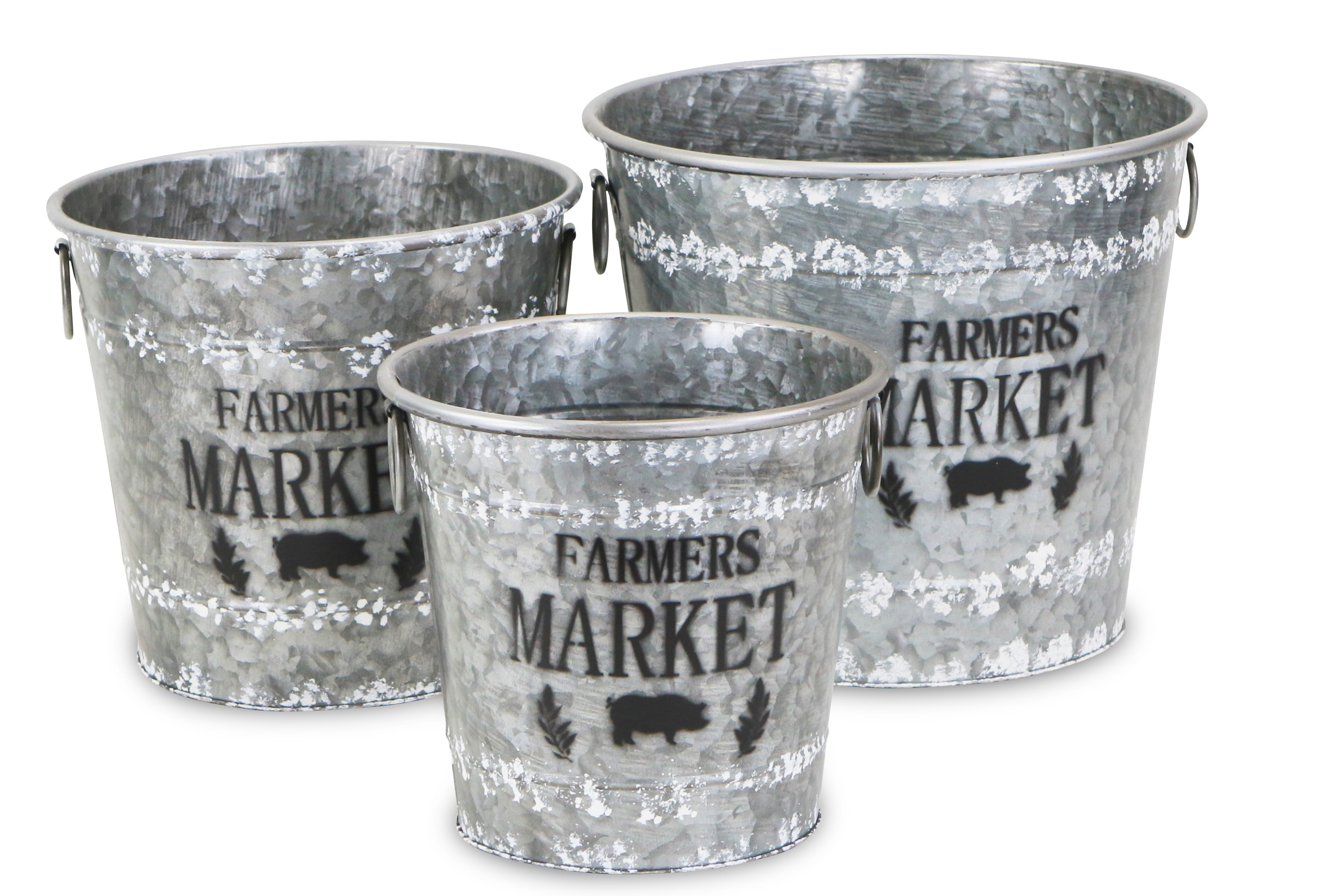 Gracie Oaks Farmers Market 3 Piece Metal Bucket Set Wayfair