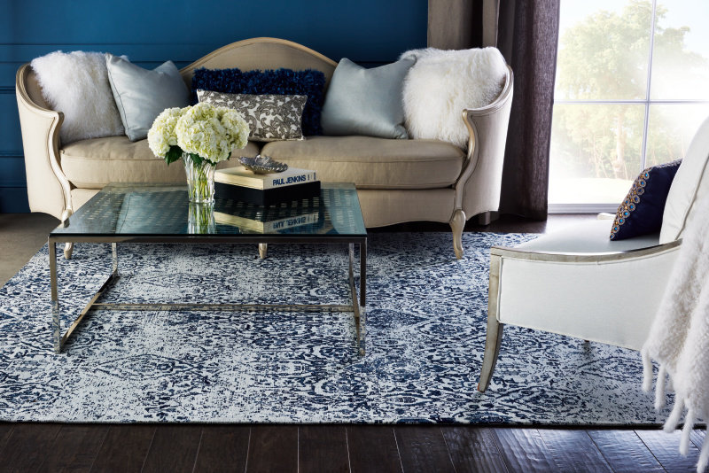 Orourke Ivory Navy Blue Area Rug