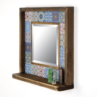 Mosaik Spiegel Rundspiegel Wandbehang Sonne Design Blau Rot handgefertigt 30cm 