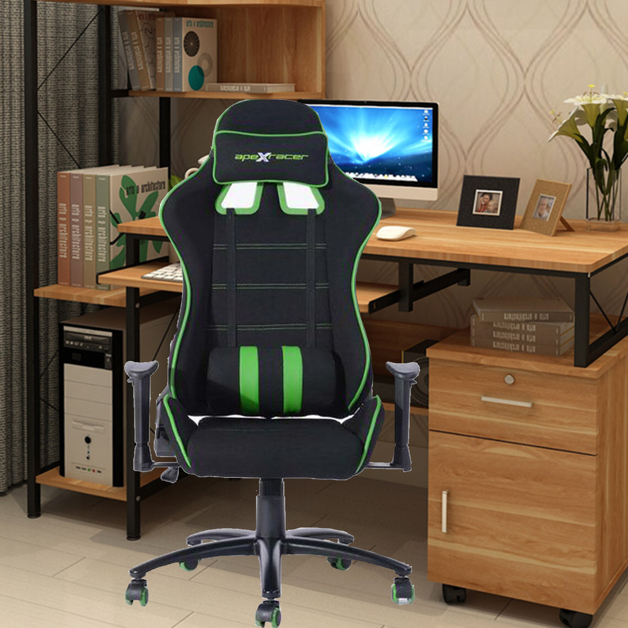PRO Gaming Chair Racing Ergonomic Recliner Adjustable Seat Computer Office Desks 