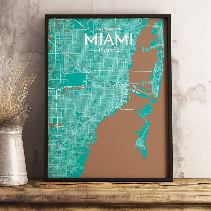 east urban home miami city map - unframed graphic art