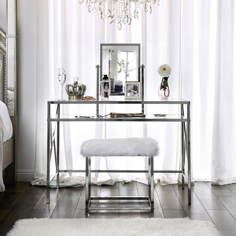 Everly Quinn Enid Vanity Set With Stool And Mirror Reviews Wayfair