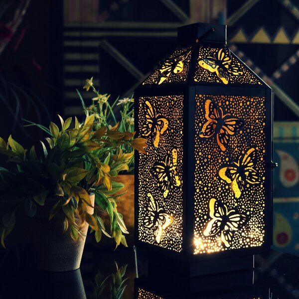 Vintage Style Butterfly Cut Out Metal Lantern Tea Light Candle Holder 