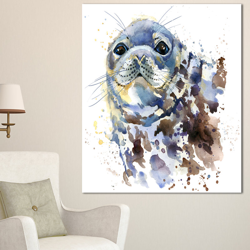 Designart Blue Marine Seal Watercolor Painting Print On Wrapped