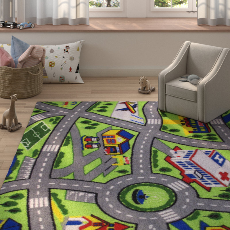 Andover Mills Baby Kids Boswell Driving Fun Green Gray Area Rug Reviews Wayfair
