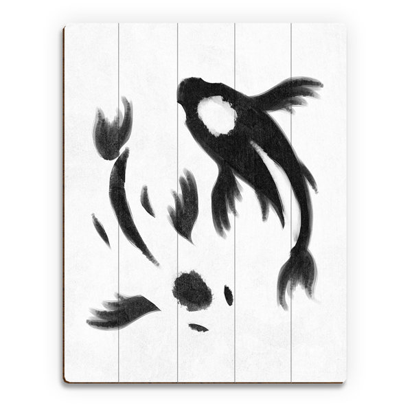 Click Wall Art Yin Yang Koi Painting Print On Plaque In White