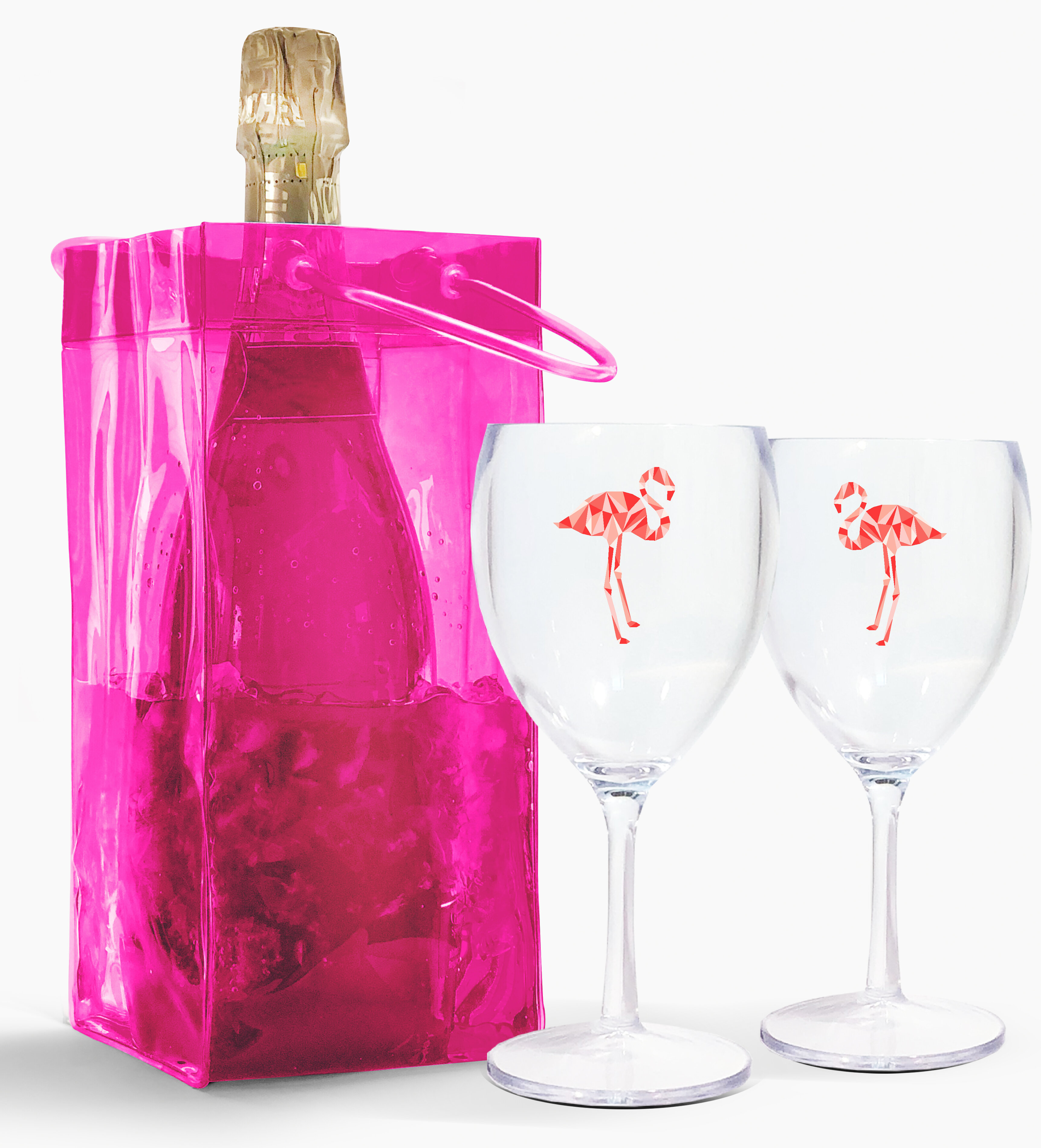 Drop It Ice Bag Flamingo Wine Duo 2 Piece 8 Oz Plastic Red Wine