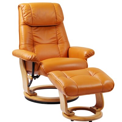 Beaucet Leather Manual Swivel Recliner With Ottoman Latitude Run