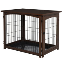 table with dog crate underneath