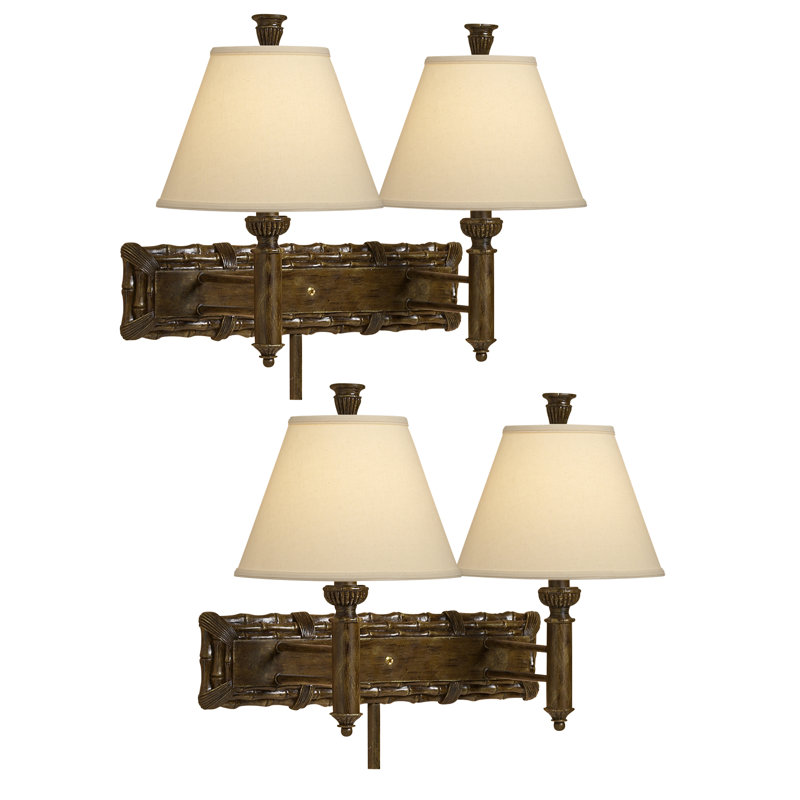 Medallion Lighting 2 Light Dimmable Plug In Dark Bamboo Armed Sconce Wayfair