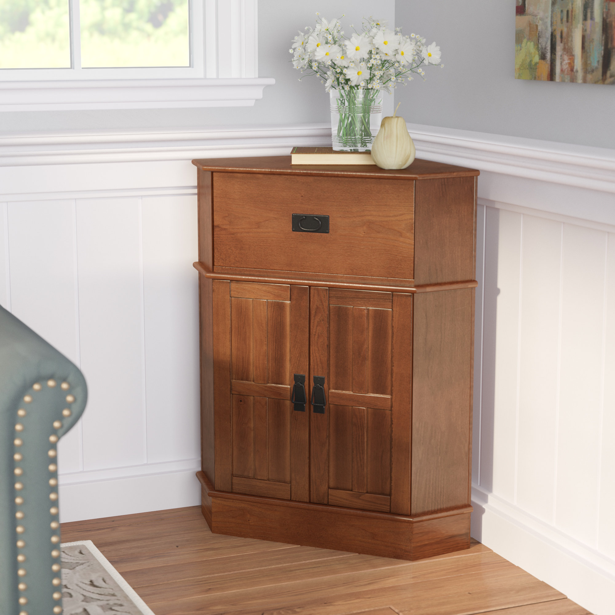 Charlton Home Gulley 34 Tall Solid Wood 2 Door Corner Accent   Gulley 34 Tall Solid Wood 2 Door Corner Accent Cabinet 