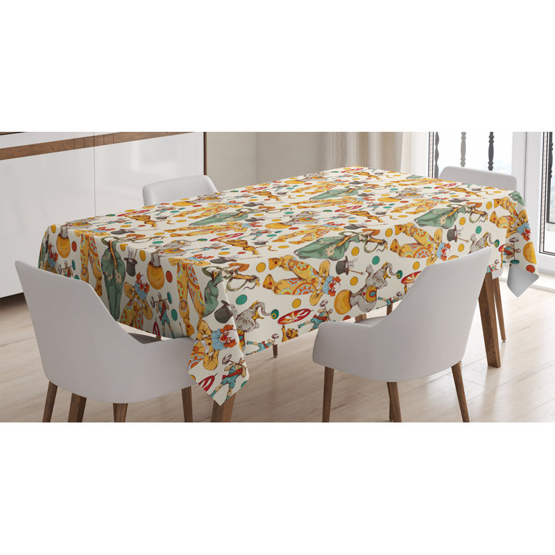 East Urban Home Ambesonne Circus Tablecloth Vintage Circus With Clown And The Wand Doing A Trick Doodle Style Design Rectangular Table Cover For Dining Room Kitchen Decor 52 X 70 Multicolor