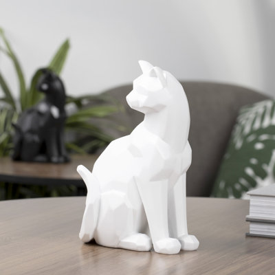 Bostobrick Carved Angle Sitting Cat Modern Decor Sculpture