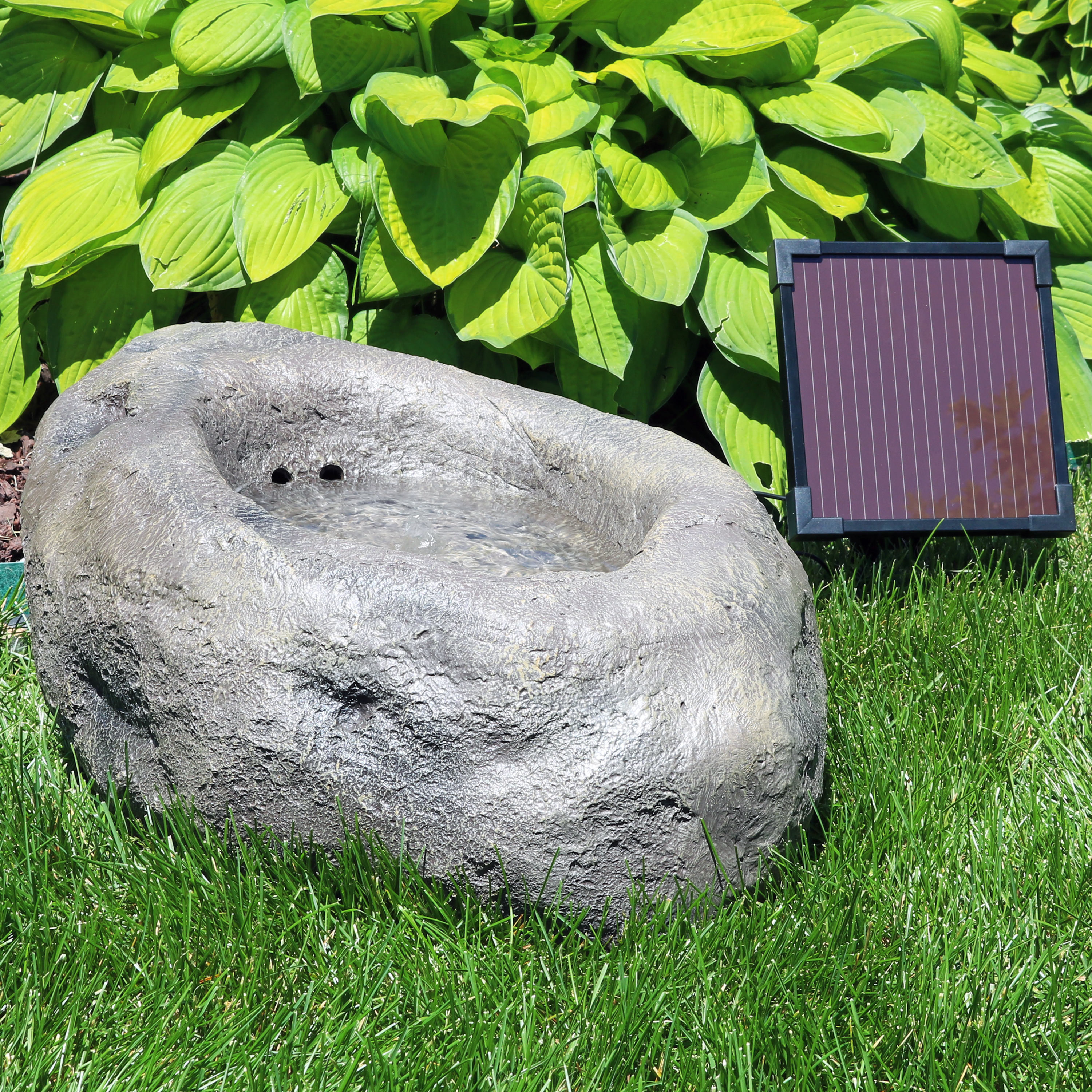 Loon Peak Warren Resin Solar Stone Pond Outdoor Water Fountain
