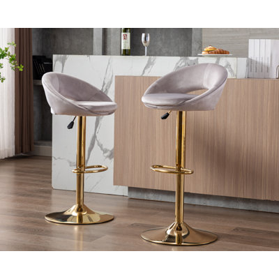 velvet bar stools set of 2 modern counter height barstools with low back ajustable swivel kitchen bar chairs with gold footrest for home bar/dining room, green