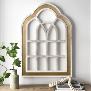 each with one shelf. Set Arch Window Frames with attached shelf 2 rustic handcrafted cathedral window frames 