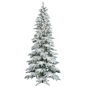 Flocked Utica Fir 6.5' White Artificial Christmas Tree with 270 LED Warm White Lights with Stand
