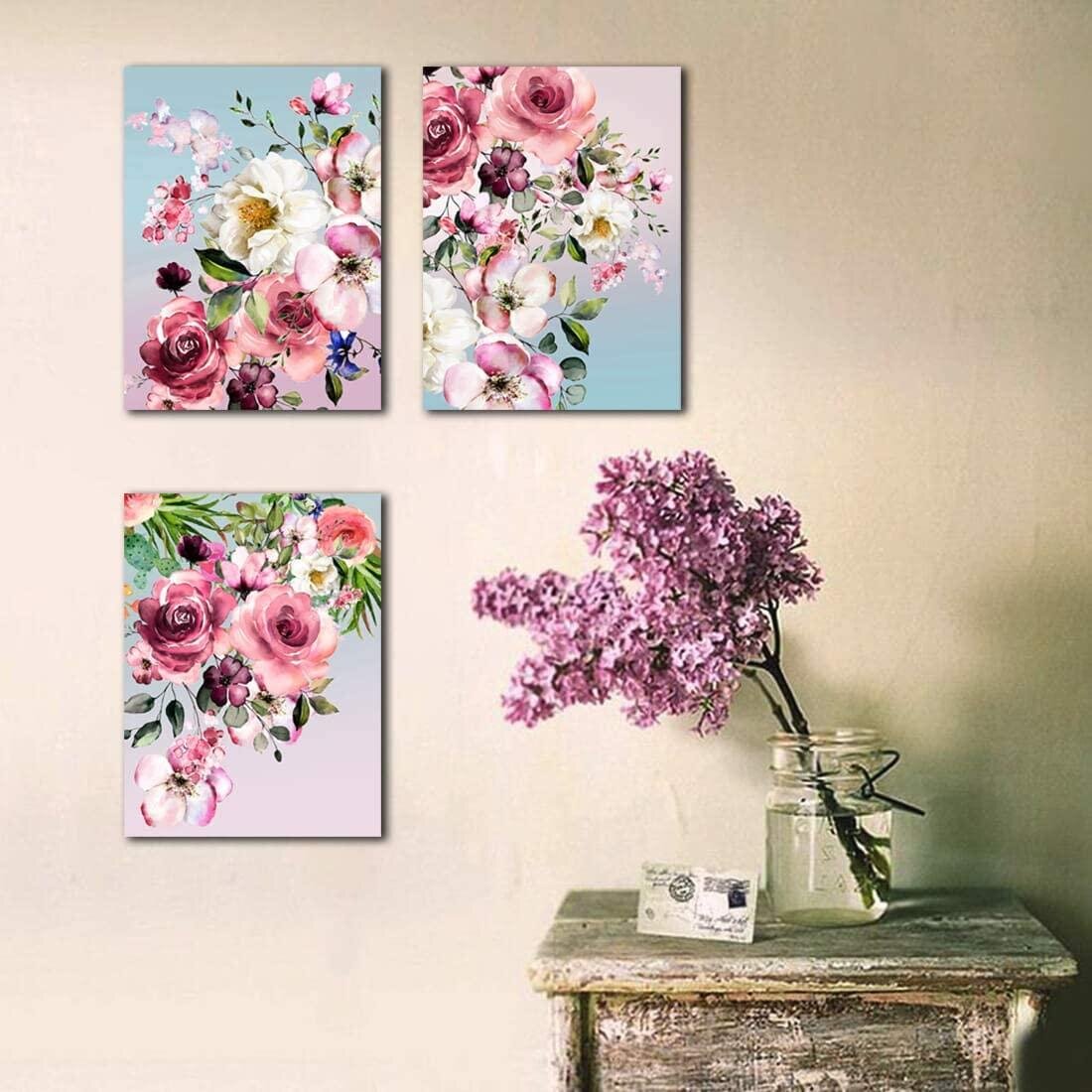 Peony Flowers 4 panels framed UV coated Canvas Ready to Hand made in Australia