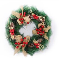 Bells Red Berries Flower Gifts for Christmas Party Decor Garland with Bowknot Deer Front Door Window Wreat MTSCE 5-12 Inch Pine Artificial Christmas Wreath 