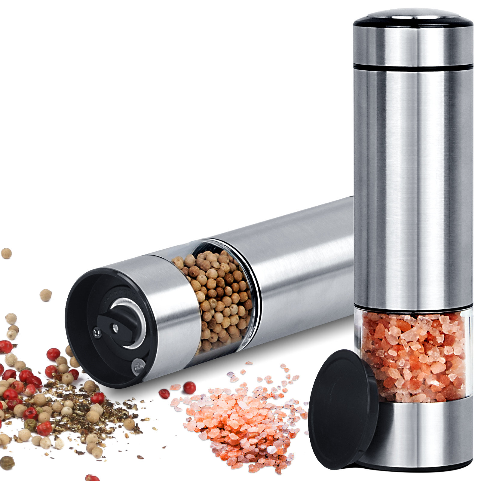 Electric Salt And Pepper Grinder Set - Battery Powered With Adjustable Coarseness & LED Light