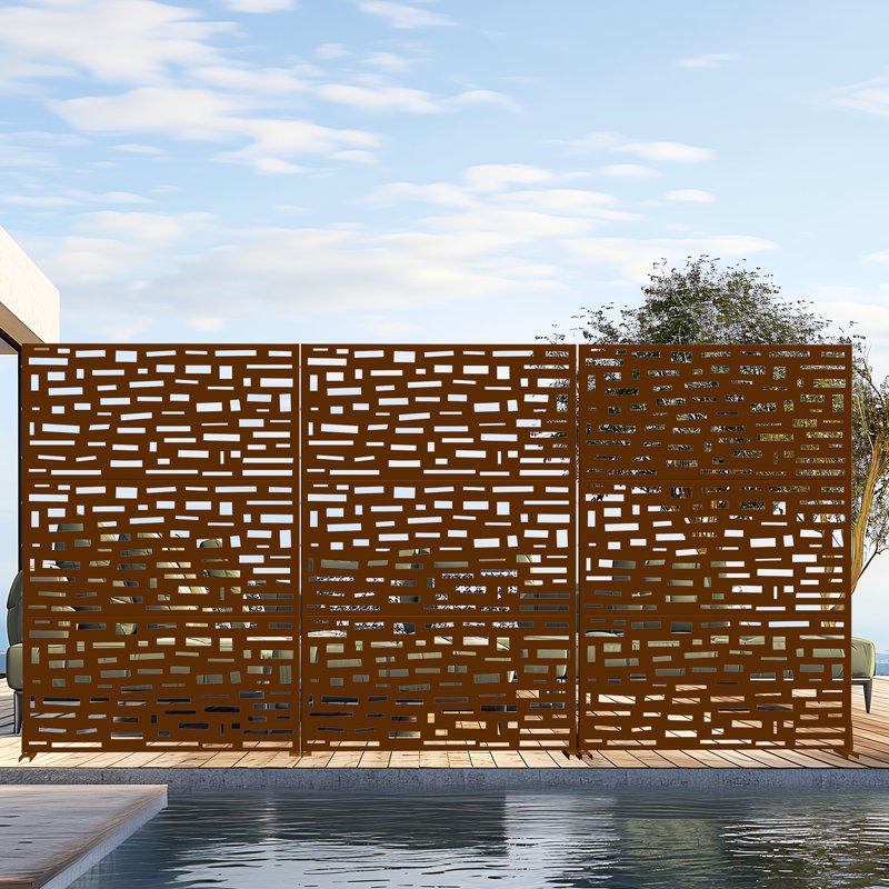 Metal Outdoor Privacy Screen Color: Brown, Size: 72" H x 47" W x 16" D
