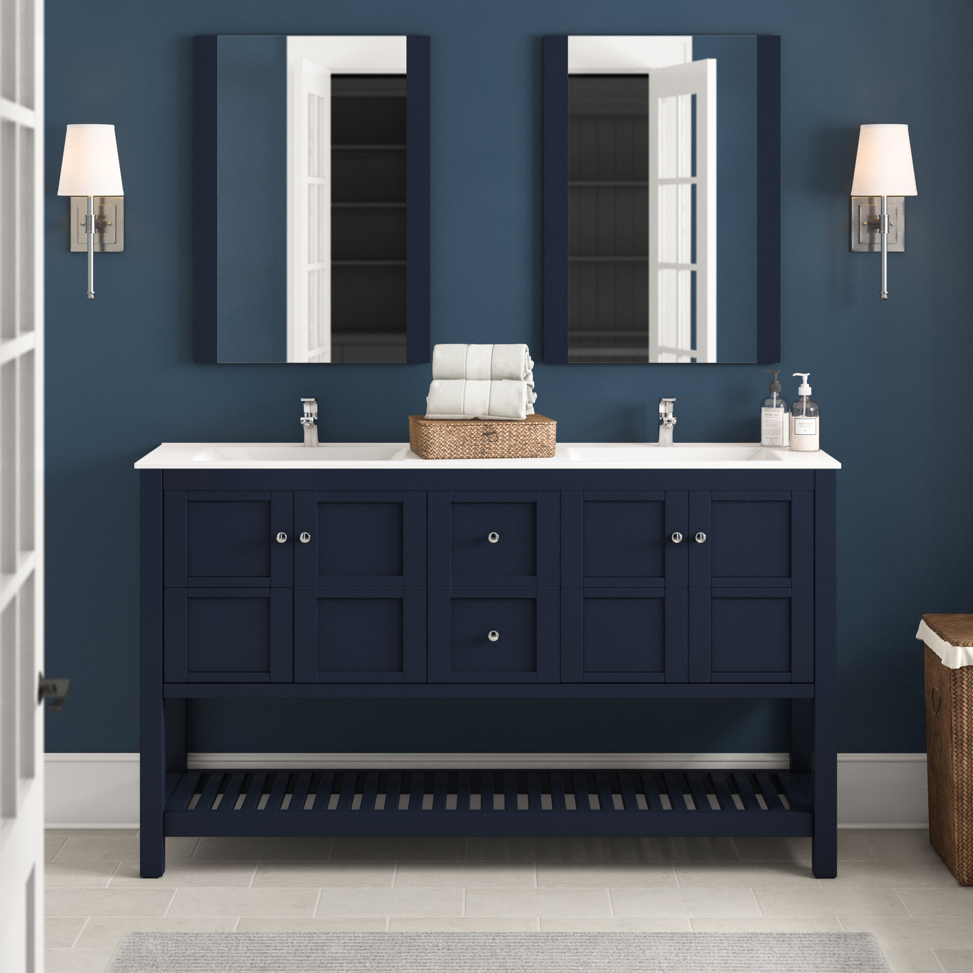 Three Posts Lakeville 60 Double Bathroom Vanity Set With Mirror Wayfair