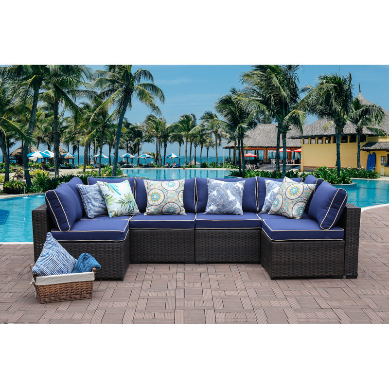 Holliston 1 Piece Rattan Sectional Seating Group With Cushions Reviews Joss Main